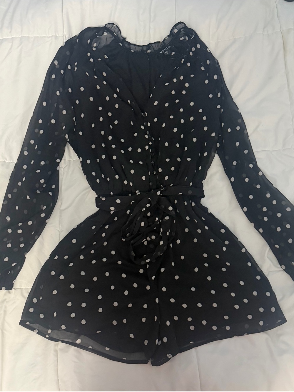 VENUS Black Polka Dot Long Sleeve Romper